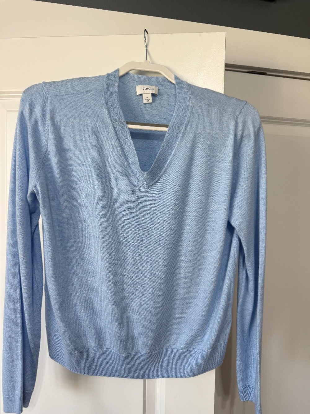 CeCe Womens Sweater Size M Light Blue V-Neck Long Sleeve Wool Blend